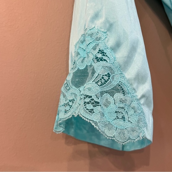 2 Piece Lorraine Vintage Lace Nightgown Robe Set One Size Aqua Teal Blue Green - Picture 5 of 16